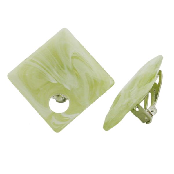 Clip Ohrring 25x25mm Viereck mit Loch lindgrün-marmoriert Kunststoff-Bouton Clip Ohrring 25x25mm Viereck mit Loch lindgrün-marmoriert Kunststoff-Bouton