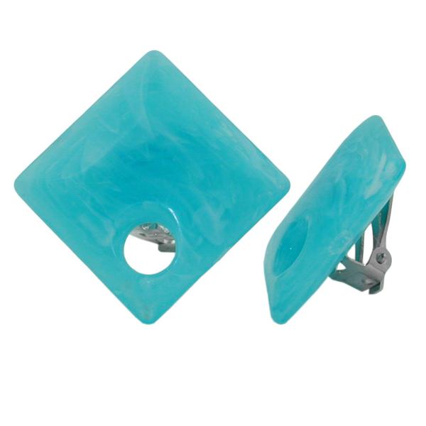 Clip Ohrring 25x25mm Viereck mit Loch türkis-marmoriert Kunststoff-Bouton Clip Ohrring 25x25mm Viereck mit Loch türkis-marmoriert Kunststoff-Bouton