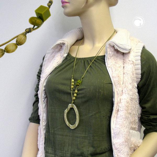 Kette 77x56mm Baumring olivgrün Kunststoff Baumwollkordel braun 95cm Kette 77x56mm Baumring olivgrün Kunststoff Baumwollkordel braun 95cm