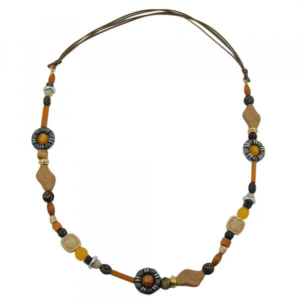 Kette Kunststoffperlen Holzperlen braun Kordel hellbraun 90cm Kette Kunststoffperlen Holzperlen braun Kordel hellbraun 90cm