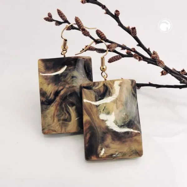 Ohrhaken Ohrhänger Ohrringe 56x25mm Viereck Kunststoff gewellt braun-beige-schwarz