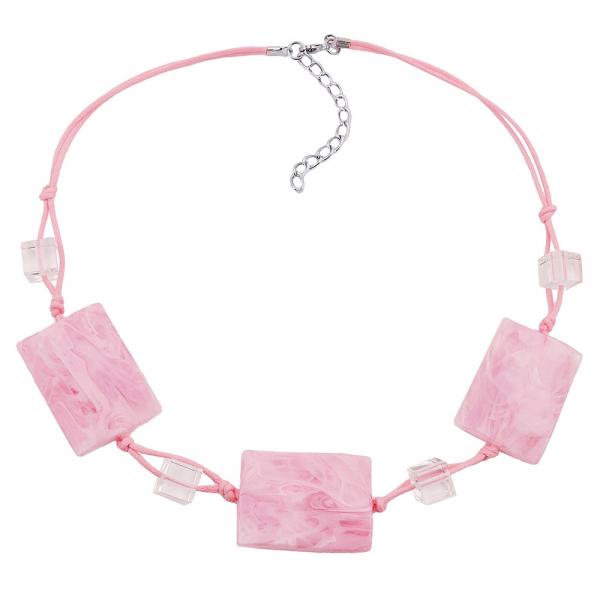 Kette 3x 35x25mm-Viereck gewellt rosa-marmoriert Kordel 45cm