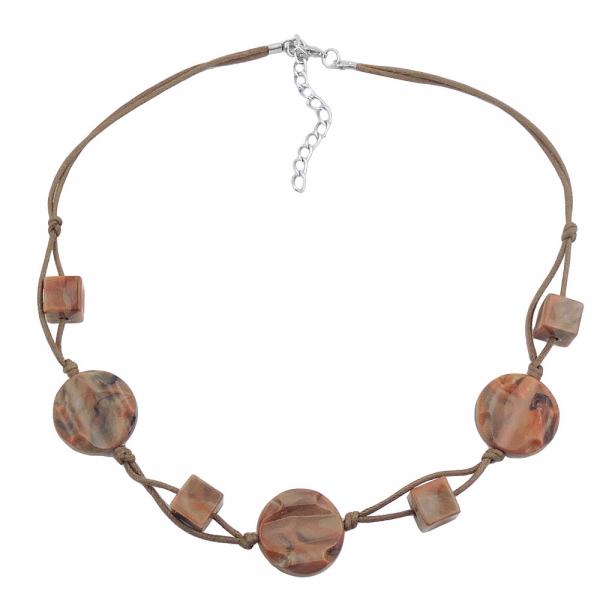 Kette 3x Scheibe Kunststoff braun-marmoriert Kordel hellbraun 45cm Kette 3x Scheibe Kunststoff braun-marmoriert Kordel hellbraun 45cm