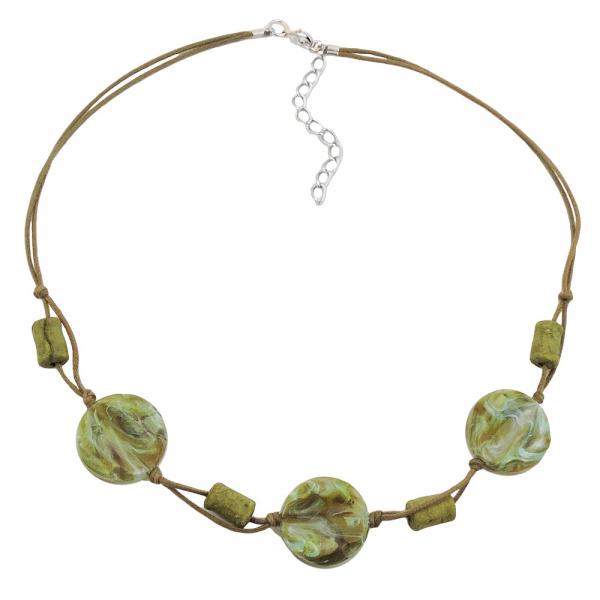 Kette 3x Scheibe Kunststoff oliv-türkis-marmoriert Kordel olivgrün 45cm Kette 3x Scheibe Kunststoff oliv-türkis-marmoriert Kordel olivgrün 45cm