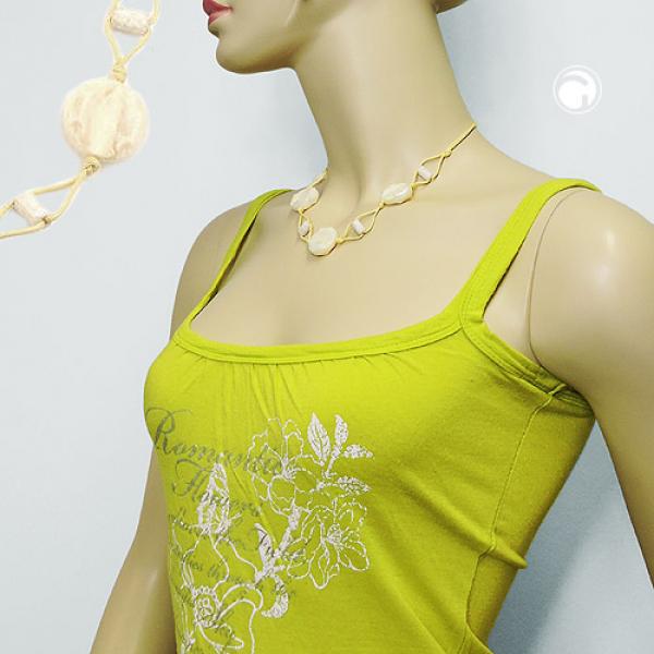 Kette 3x Scheibe Kunststoff creme-beige-marmoriert Kordel gelb 45cm Kette 3x Scheibe Kunststoff creme-beige-marmoriert Kordel gelb 45cm