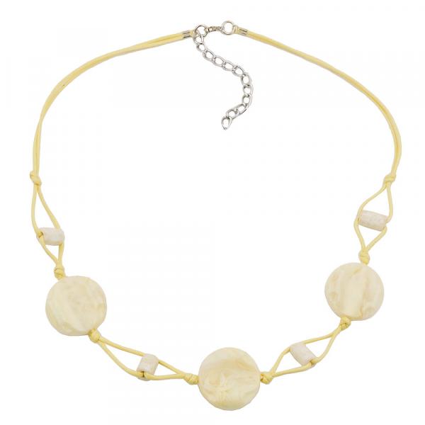 Kette 3x Scheibe Kunststoff creme-beige-marmoriert Kordel gelb 45cm Kette 3x Scheibe Kunststoff creme-beige-marmoriert Kordel gelb 45cm