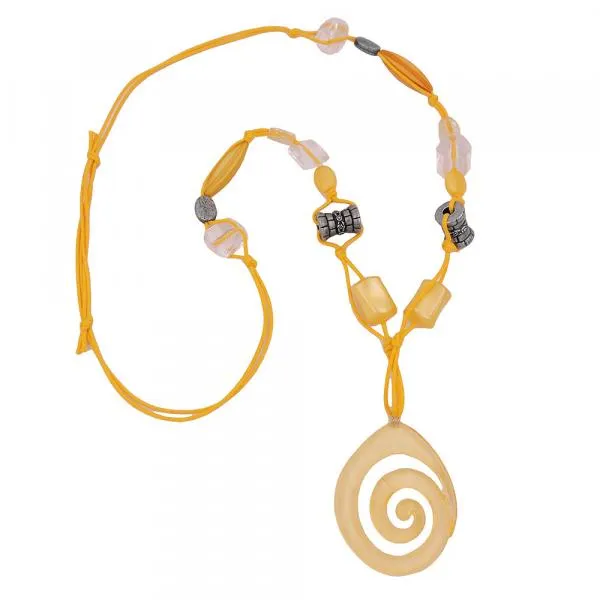 Kette Kunststoffperlen Schnecke gelb altsilberfarben Kordel gelb 80cm Kette Kunststoffperlen Schnecke gelb altsilberfarben Kordel gelb 80cm
