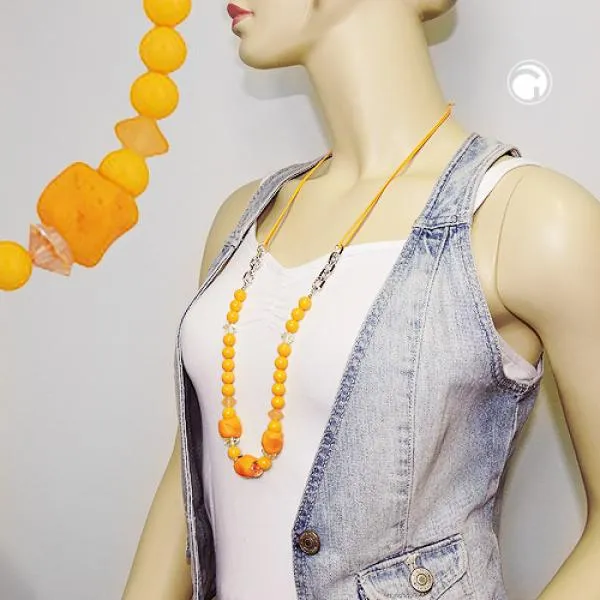 Kette Kunststoffperlen Steinperle gelb Ankerkette rhodiniert Kordel gelb 80cm Kette Kunststoffperlen Steinperle gelb Ankerkette rhodiniert Kordel gelb 80cm