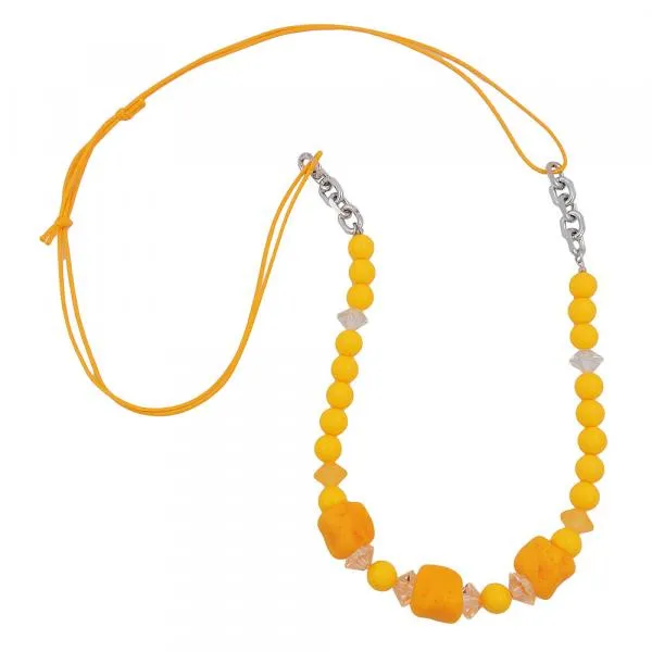 Kette Kunststoffperlen Steinperle gelb Ankerkette rhodiniert Kordel gelb 80cm Kette Kunststoffperlen Steinperle gelb Ankerkette rhodiniert Kordel gelb 80cm