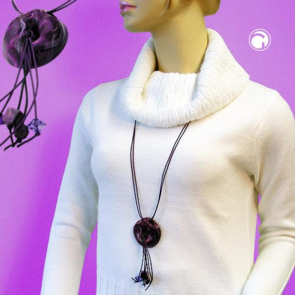 Kette 52mm Kunststoff Anhänger Amulett lila marmoriert Kordel lila 100cm Kette 52mm Kunststoff Anhänger Amulett lila marmoriert Kordel lila 100cm