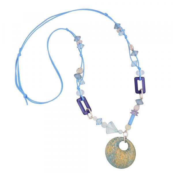 Kette, Scheibe blau türkis hellblau Kette, Scheibe blau türkis hellblau