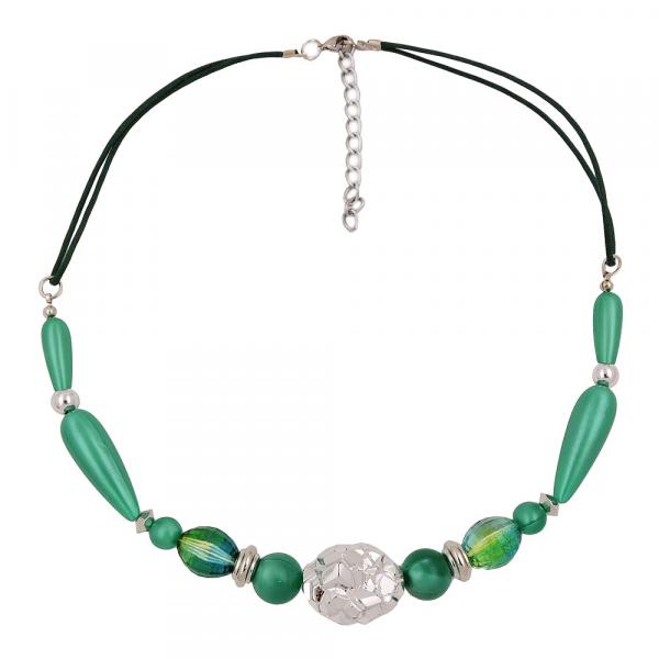 Kette Kunststoffperlen Strukturperle chrom seidig-grün Kordel 45cm Kette Kunststoffperlen Strukturperle chrom seidig-grün Kordel 45cm