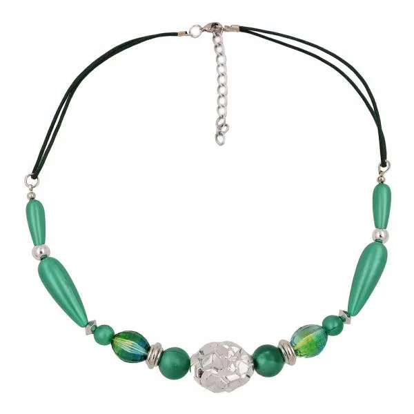 Kette Kunststoffperlen Strukturperle chrom seidig-grün Kordel 45cm Kette Kunststoffperlen Strukturperle chrom seidig-grün Kordel 45cm