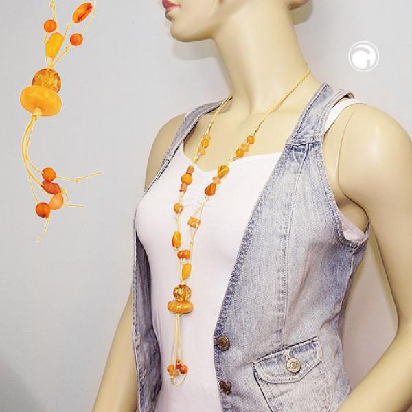 Kette Y-Form gelb-orange Kunststoffperlen Blumenperle Baumwollkordel 90cm Kette Y-Form gelb-orange Kunststoffperlen Blumenperle Baumwollkordel 90cm