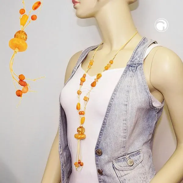 Kette Y-Form gelb-orange Kunststoffperlen Blumenperle Baumwollkordel 90cm Kette Y-Form gelb-orange Kunststoffperlen Blumenperle Baumwollkordel 90cm