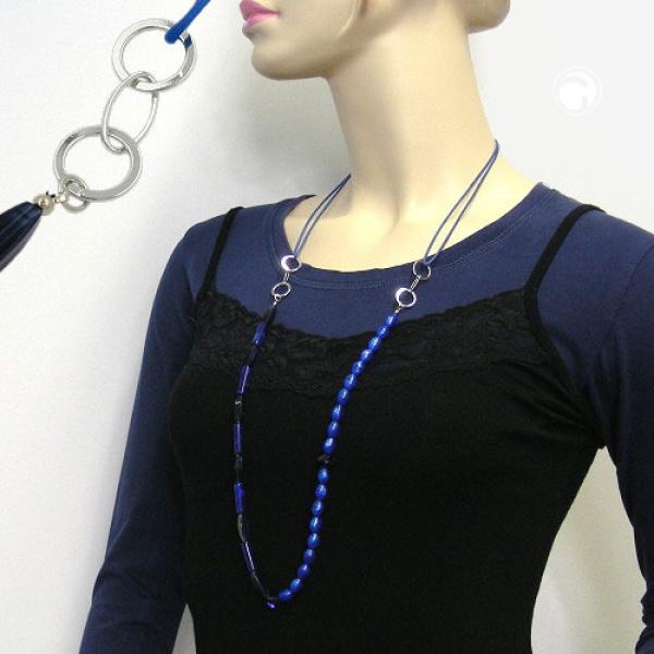 Kette Kunststoffperlen blau Metallringe rhodiniert Kordel blau 90cm Kette Kunststoffperlen blau Metallringe rhodiniert Kordel blau 90cm