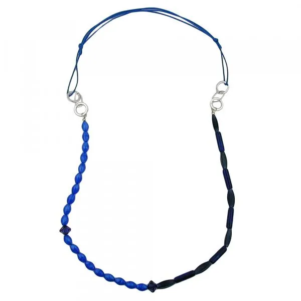 Kette Kunststoffperlen blau Metallringe rhodiniert Kordel blau 90cm Kette Kunststoffperlen blau Metallringe rhodiniert Kordel blau 90cm