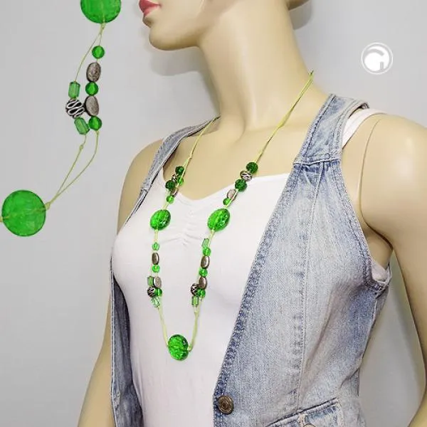 Kette, Kroko-Perle grün-transparent Kette, Kroko-Perle grün-transparent