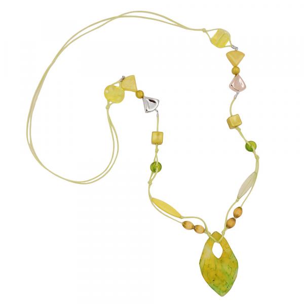 Kette Kunststoffperlen Faustkeil gelb-grün glänzend Kordel lindgrün 90cm Kette Kunststoffperlen Faustkeil gelb-grün glänzend Kordel lindgrün 90cm