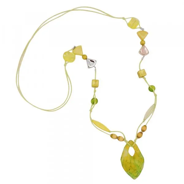 Kette Kunststoffperlen Faustkeil gelb-grün glänzend Kordel lindgrün 90cm Kette Kunststoffperlen Faustkeil gelb-grün glänzend Kordel lindgrün 90cm