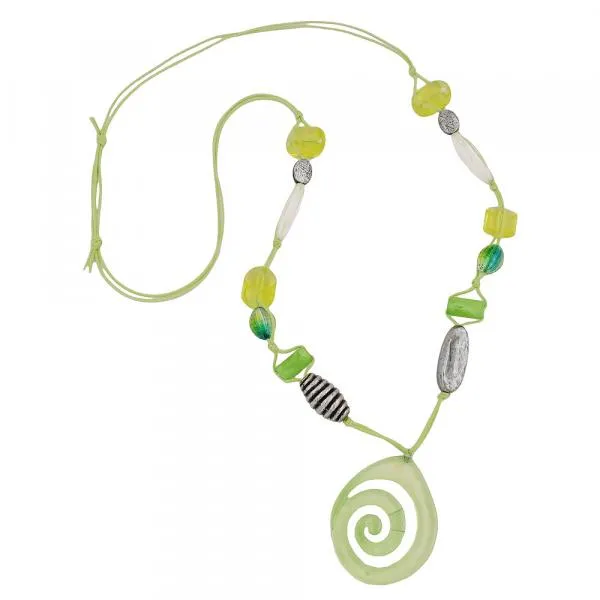 Kette Kunststoffperlen Schnecke hellgrün altsilberfarben Kordel lindgrün 90cm Kette Kunststoffperlen Schnecke hellgrün altsilberfarben Kordel lindgrün 90cm
