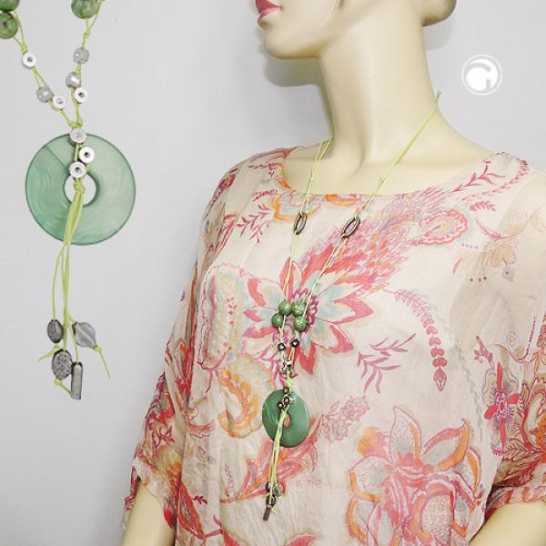 Kette Kunststoffperlen Scheibe seidig-grün glänzend Kordel lindgrün 90cm Kette Kunststoffperlen Scheibe seidig-grün glänzend Kordel lindgrün 90cm