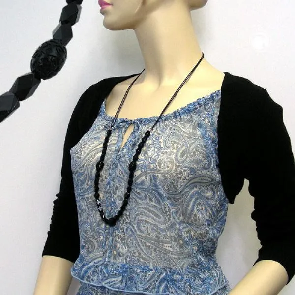 Kette Kunststoffperlen Schliffperle schwarz Kordel schwarz 90cm Kette Kunststoffperlen Schliffperle schwarz Kordel schwarz 90cm