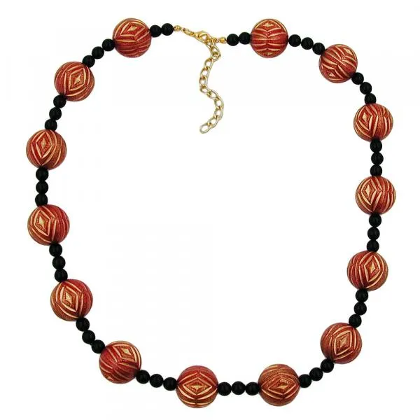 Kette Schmuckperle rot-goldfarben schwarz