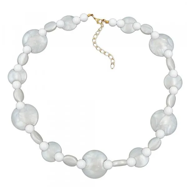 Kette 18mm und 23mm Scheiben Kunststoff wachsweiß und Perlen weiß 45cm Kette 18mm und 23mm Scheiben Kunststoff wachsweiß und Perlen weiß 45cm