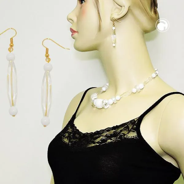Ohrhaken Ohrhänger Ohrringe 60x8mm Rillenolive kristall-transparent weiß Kunststoff