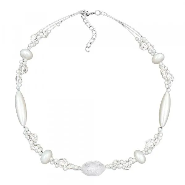Kette Drahtkette Krokoperle weiß frosted Perle wachsweiß Kunststoffperlen 42cm Kette Drahtkette Krokoperle weiß frosted Perle wachsweiß Kunststoffperlen 42cm