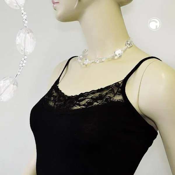 Kette Drahtkette 7x großer Stein facettiert weiß-transparent Kunststoffperlen 42cm Kette Drahtkette 7x großer Stein facettiert weiß-transparent Kunststoffperlen 42cm