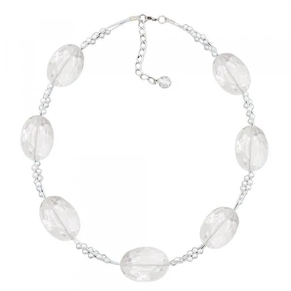 Kette Drahtkette 7x großer Stein facettiert weiß-transparent Kunststoffperlen 42cm Kette Drahtkette 7x großer Stein facettiert weiß-transparent Kunststoffperlen 42cm