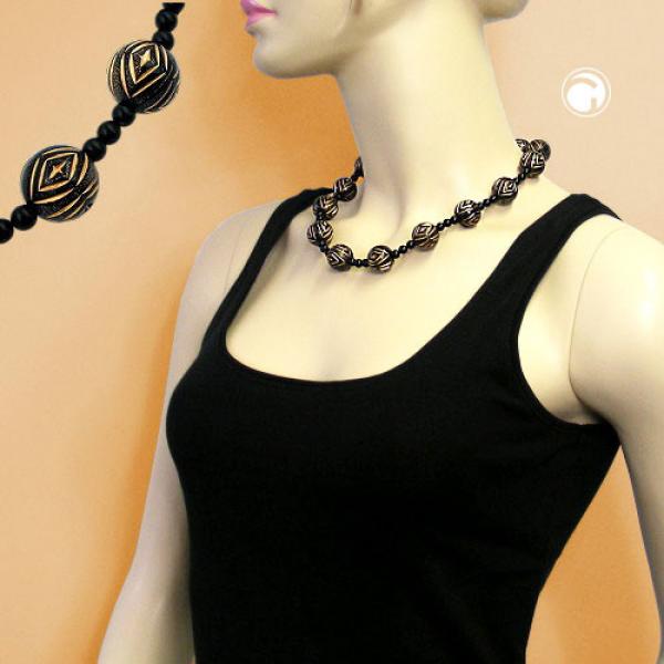 Kette Schmuckperle Kunststoff schwarz-goldfarben Kette Schmuckperle Kunststoff schwarz-goldfarben