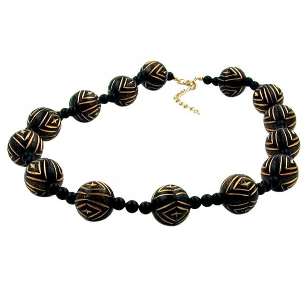 Kette Schmuckperle Kunststoff schwarz-goldfarben Kette Schmuckperle Kunststoff schwarz-goldfarben