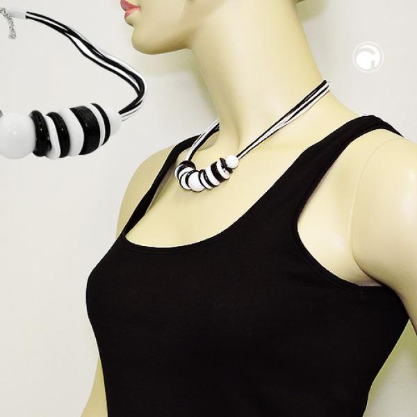 Kette Kunststoffperlen und Ringe schwarz-weiß 45cm Kette Kunststoffperlen und Ringe schwarz-weiß 45cm