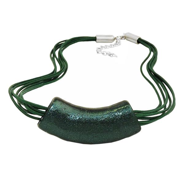 Kette 54x19mm Anhänger Rohr flach gebogen grün-metallic-glänzend Kunststoff 45cm