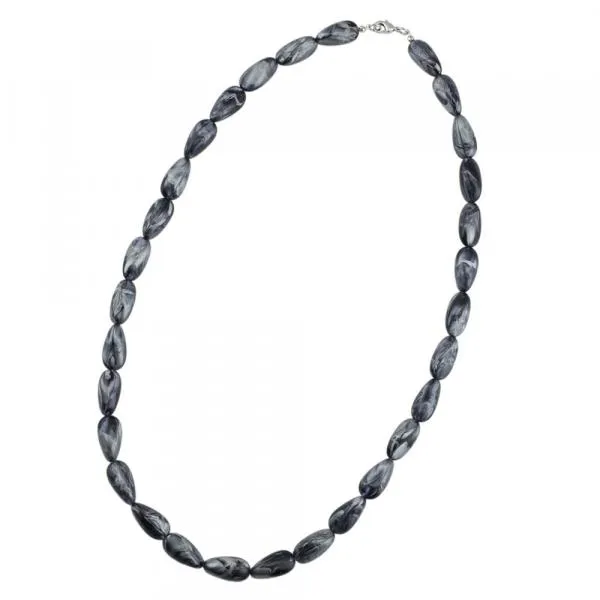 Kette 20x10mm Winkelperle Kunststoff grau-silber-marmoriert glänzend 60cm Kette 20x10mm Winkelperle Kunststoff grau-silber-marmoriert glänzend 60cm