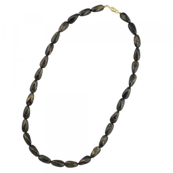 Kette 20x10mm Winkelperle Kunststoff schwarz-gold-marmoriert glänzend 60cm