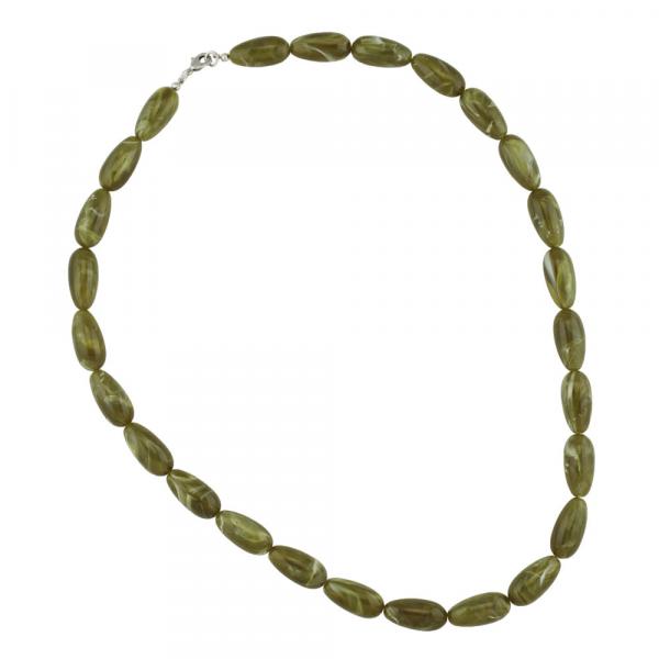 Kette 22x11mm Birnenperle Kunststoff oliv-weiß-marmoriert glänzend 60cm Kette 22x11mm Birnenperle Kunststoff oliv-weiß-marmoriert glänzend 60cm