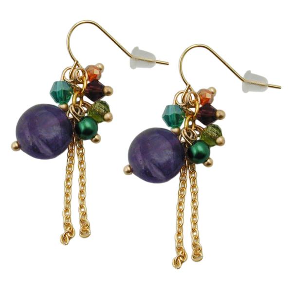 Ohrhaken Ohrhänger Ohrringe 43x10mm Kettchen mit Perlen braun türkis grün und Amethyst Ohrhaken Ohrhänger Ohrringe 43x10mm Kettchen mit Perlen braun türkis grün und Amethyst