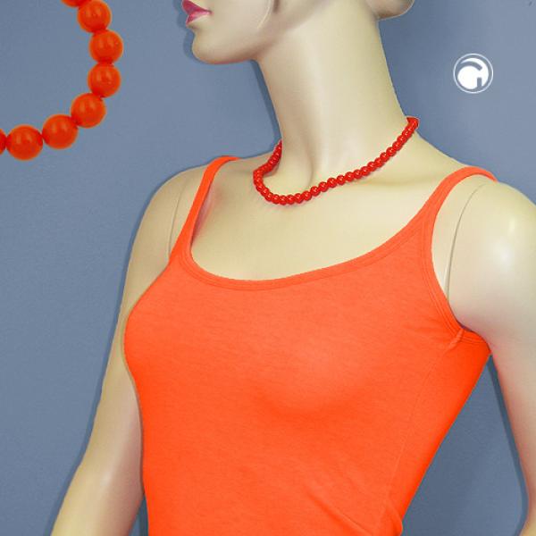 Kette 8mm Kunststoffperlen orange-rot-glänzend 45cm