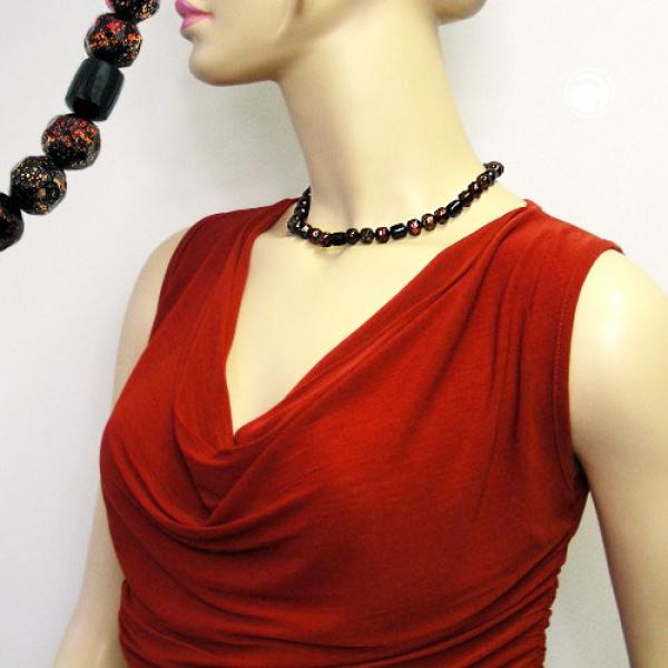 Kette 10mm Kunststoffperlen schwarz-rot-gold-gesprenkelt 42cm Kette 10mm Kunststoffperlen schwarz-rot-gold-gesprenkelt 42cm