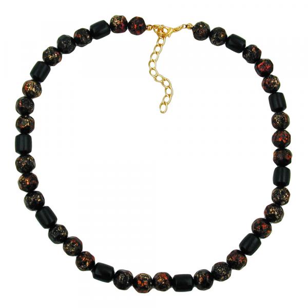 Kette 10mm Kunststoffperlen schwarz-rot-gold-gesprenkelt 42cm Kette 10mm Kunststoffperlen schwarz-rot-gold-gesprenkelt 42cm