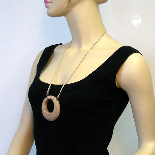 Kette Kunststoff Ring horn-marmoriert Kordel natur 80cm Kette Kunststoff Ring horn-marmoriert Kordel natur 80cm