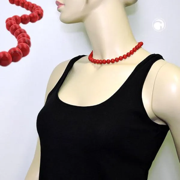 Kette 10mm Kunststoffperlen rot-schwarz-marmoriert 42cm Kette 10mm Kunststoffperlen rot-schwarz-marmoriert 42cm
