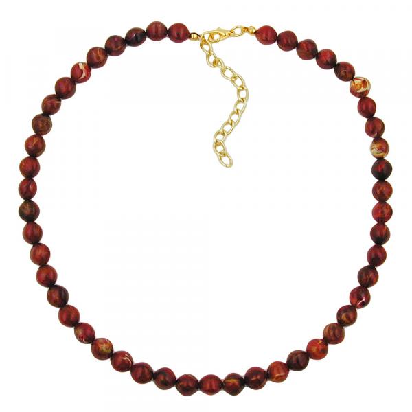 Kette 8mm Vierkantperle Kunststoff rot-gold-marmoriert glänzend 45cm Kette 8mm Vierkantperle Kunststoff rot-gold-marmoriert glänzend 45cm