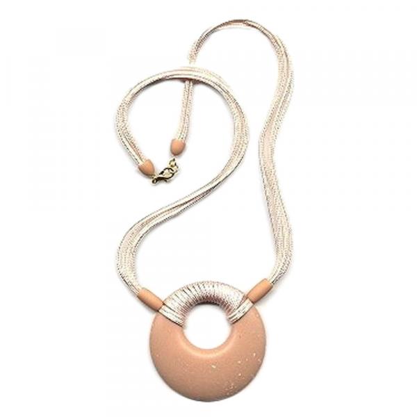 Kette Kunststoff Scheibe Amulett lachsrosa matt 4x Kordel hellrosa 60cm Kette Kunststoff Scheibe Amulett lachsrosa matt 4x Kordel hellrosa 60cm