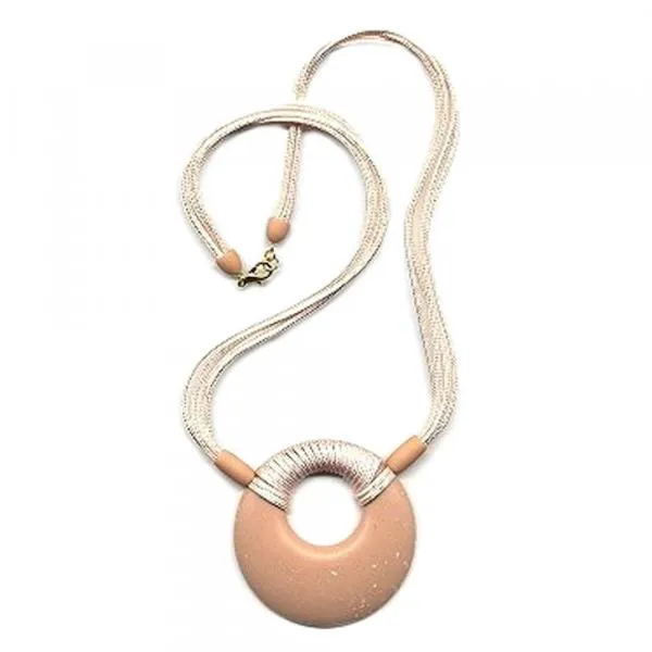Kette Kunststoff Scheibe Amulett lachsrosa matt 4x Kordel hellrosa 60cm Kette Kunststoff Scheibe Amulett lachsrosa matt 4x Kordel hellrosa 60cm