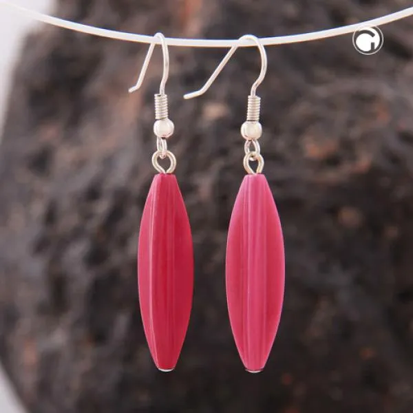 Ohrhaken Ohrhänger Ohrringe 30x9mm Rillenolive Kunststoff pinkfarben